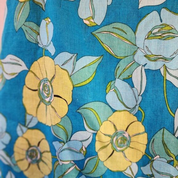NYGARD COLLECTION, 100% LINEN TRUMPET SKIRT, TEAL/GREEN/YELLOW FLORAL SIZE 14 - Picture 3 of 8
